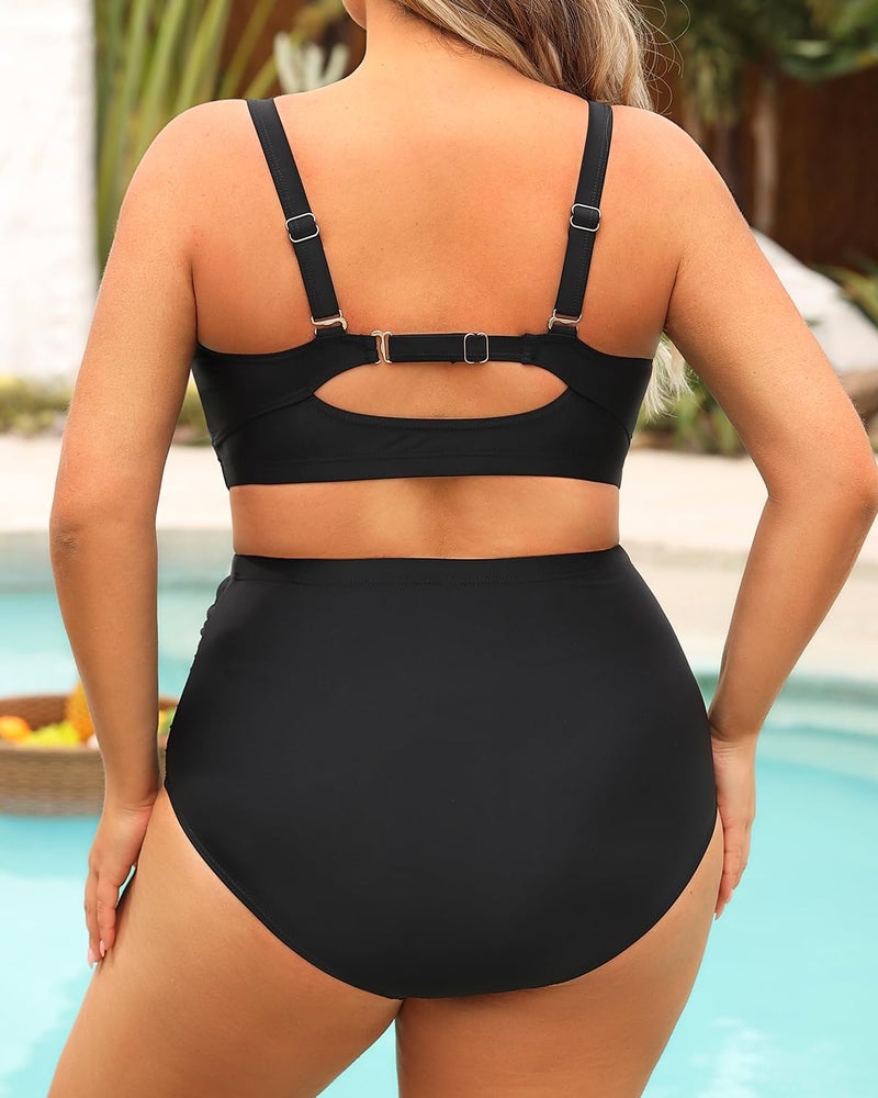 Daci Women's Plus Size Bikini Sets - High Waisted Two-Piece Swimsuits with Tummy Control Black 20 Plus - Image 1